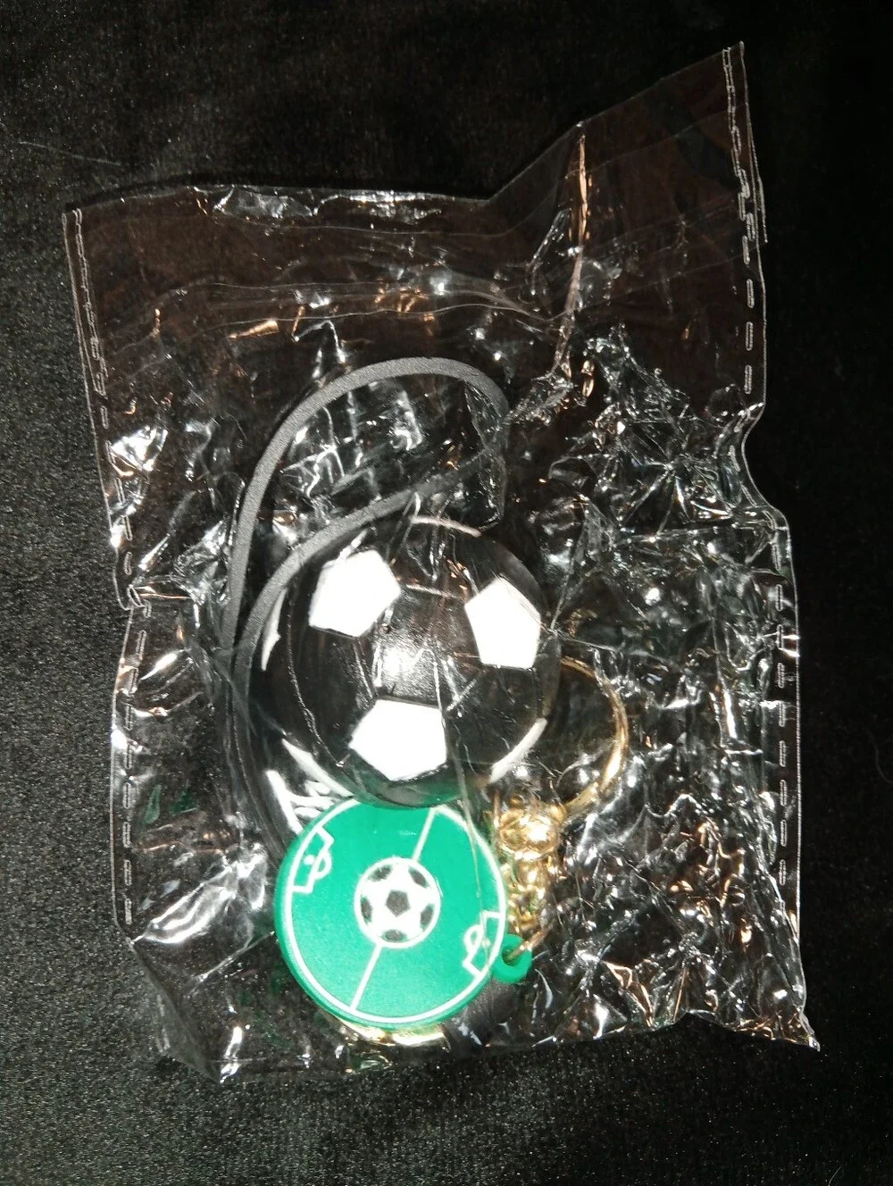 Forever Sports Black & White Soccer Ball Keychain with Green Tag